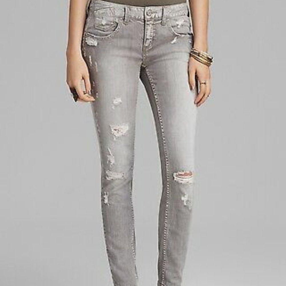 Slim Fit Distressed Women's Jeans - Light Gray
